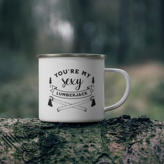 Sexy Lumberjack Enamel Mug in the Woods